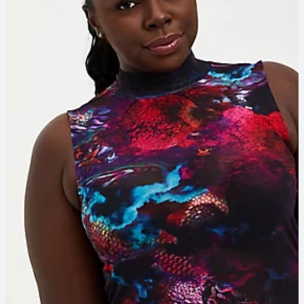 Torrid Sheer Mock Neck Tank 
Galaxy Print 
Size 3 
No Flaws to note